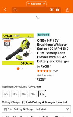 Ryobi 18v   Blower kit  510 CFM