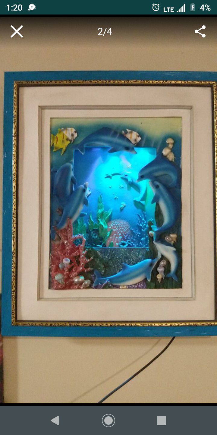 Beautiful dolphins light up lamp 3D wall size 16x20