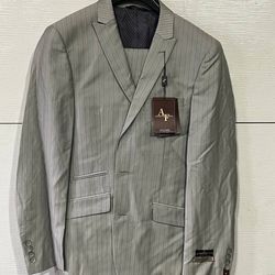 Angelo di Franco Men’s Suit Jacket And Pants Set Gray Pinstripe NWT Premium Fabric