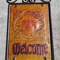 Vintage Stained Glass Welcome Sign