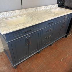Sonoma 72 in. Double Sink Midnight Blue Bath Vanity with Carrara Marble Top (