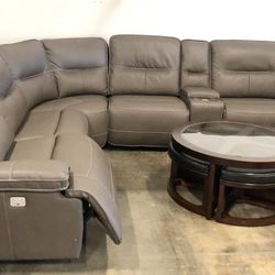 Leather Sectional Plower Electric Recliner