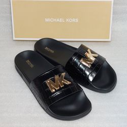 MICHAEL KORS designer slides sandals. Black. Brand new in box. Size 10 women's shoes 