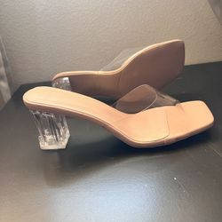 Clear Chunky Heeled Mule Sandals