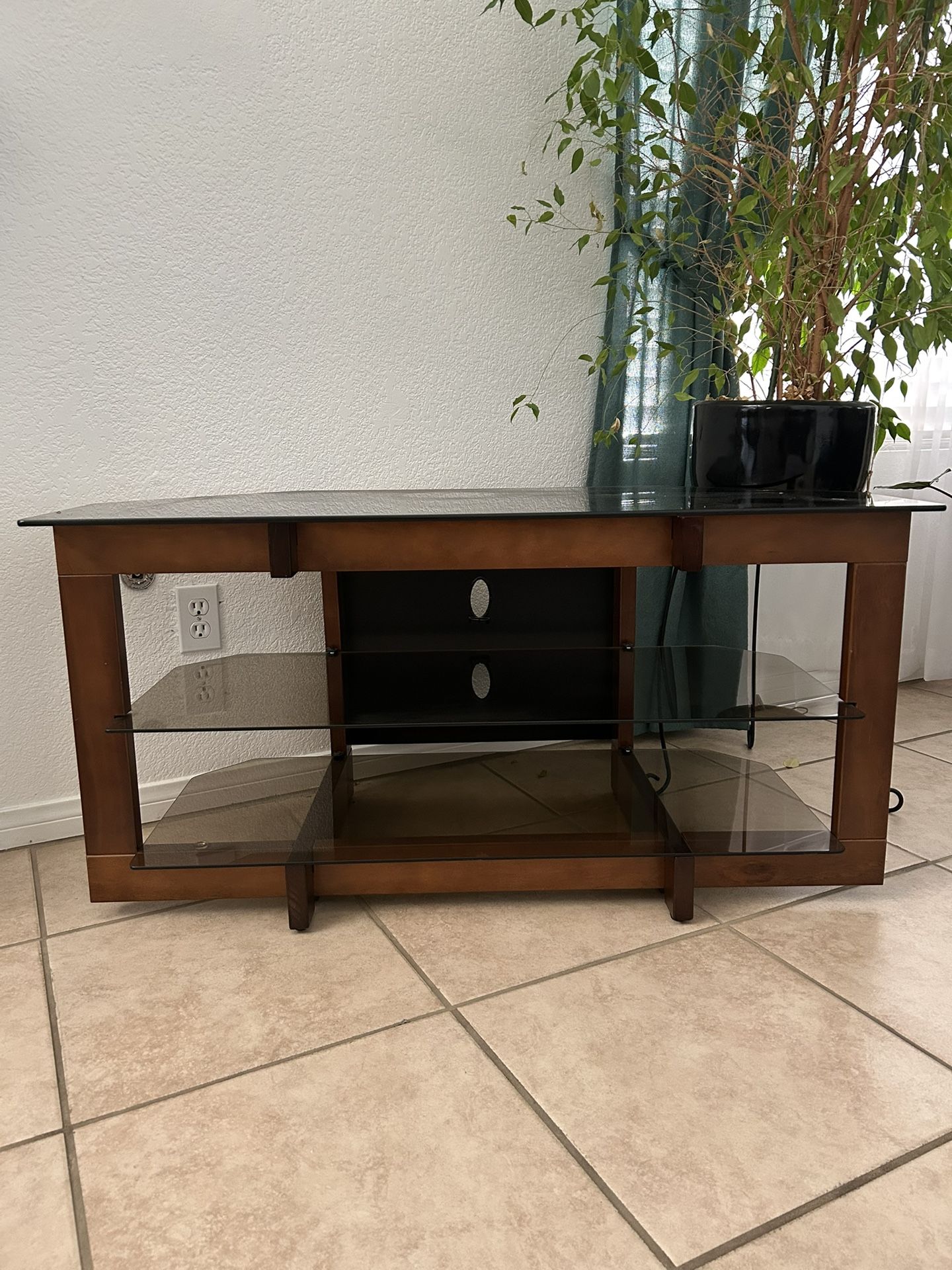Wood/Glass 3-Tier Corner TV Stand