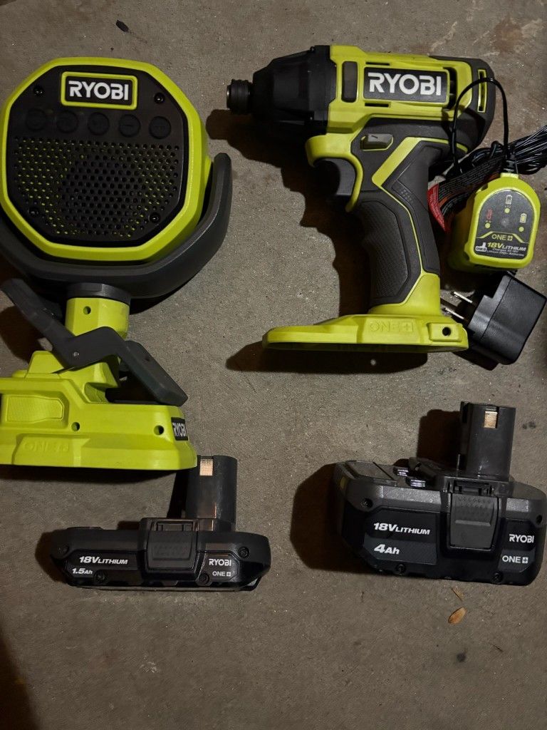 Ryobi One Speaker + ImpactDriver two Batteries And Charger