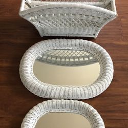 2  Oval Antique Decorative Wall Mirror Vintage  Hanging Mirror and Basket With Handle 