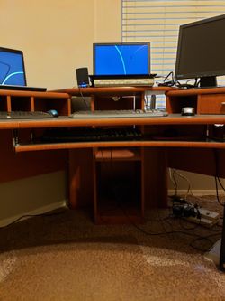 Desk with single 2 drawer file cabinet and 2 drawer Vertical file cabinet