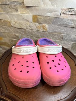 Jr Sz 3 Crocs Classic Lined Clogs Pink W/Purple Inner lining Mules Clogs