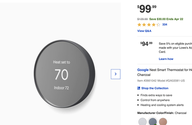 Nest Smart Thermostat for Home in Charcoal, new in box