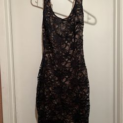 Black Sequin Lace with Nude Underlay Party Dress - Size 9/10