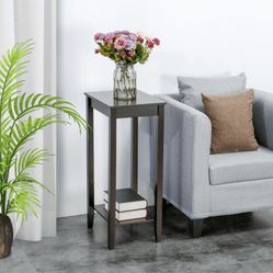 End Table Sofa Side Table with Open Shelf and Solid Wood Legs, Plant/Telephone Stand for Living Room, Couch, Office, Small Spaces, L15xW12xH29 Inch, D