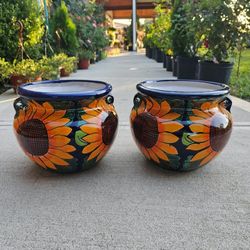 Talavera Small Sunflower Clay Pots. Planters. Plants. $35 cada una.