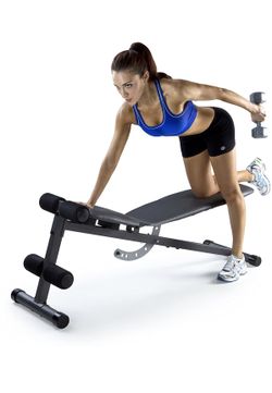 Weider XR 5.9 Adjustable Slant Workout Bench with 4-Roll Leg Lockdown and Exercise Chart