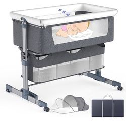 SADRIM Height Adjustable Portable Bedside Bassinet (Dark Grey)