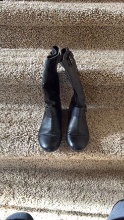 Black Slouch Boots with Buckle Detail
