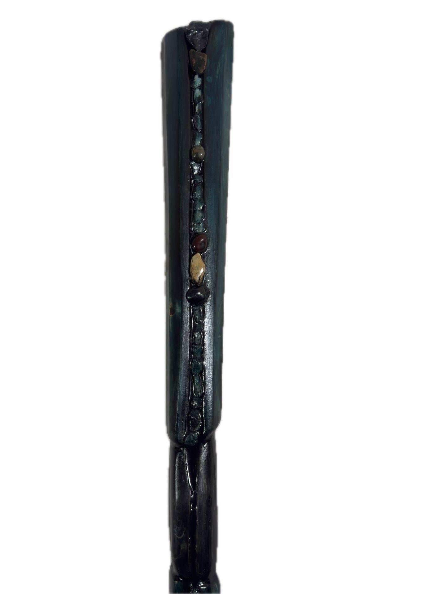 Artisan Hiking Stick Inlaid with Creek Rocks and Glow Stones