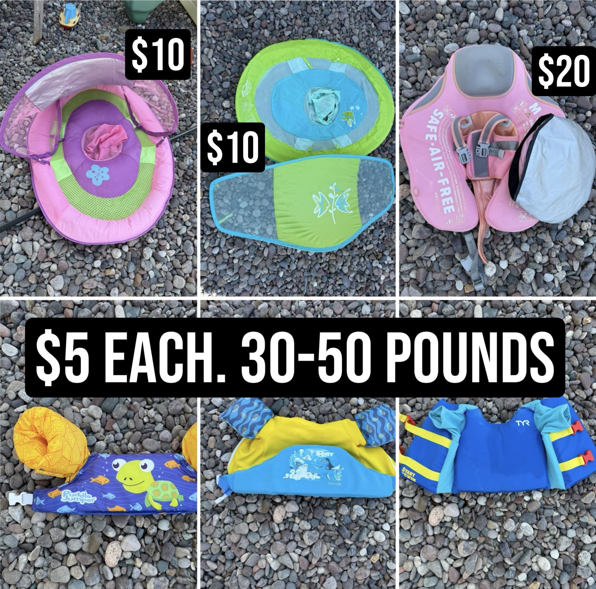 Young Kids And Baby Floats And Life Jackets
