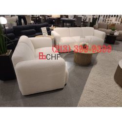 2-piece Upholstered Round Track Arm Sofa Set White