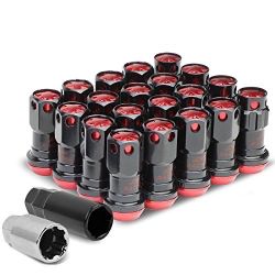 16Pcs M12 x 1.5 Closed End Wheel Lug Nuts 4Pcs Lock Nuts Key Extension Adapter, 22mm OD/45mm Height, Red Accents/Black Body