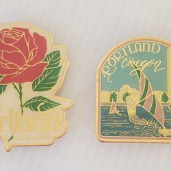 Portland Oregon Souvenir Tourist Refrigerator Magnet Skyline Beach Rose Lot Of 2
