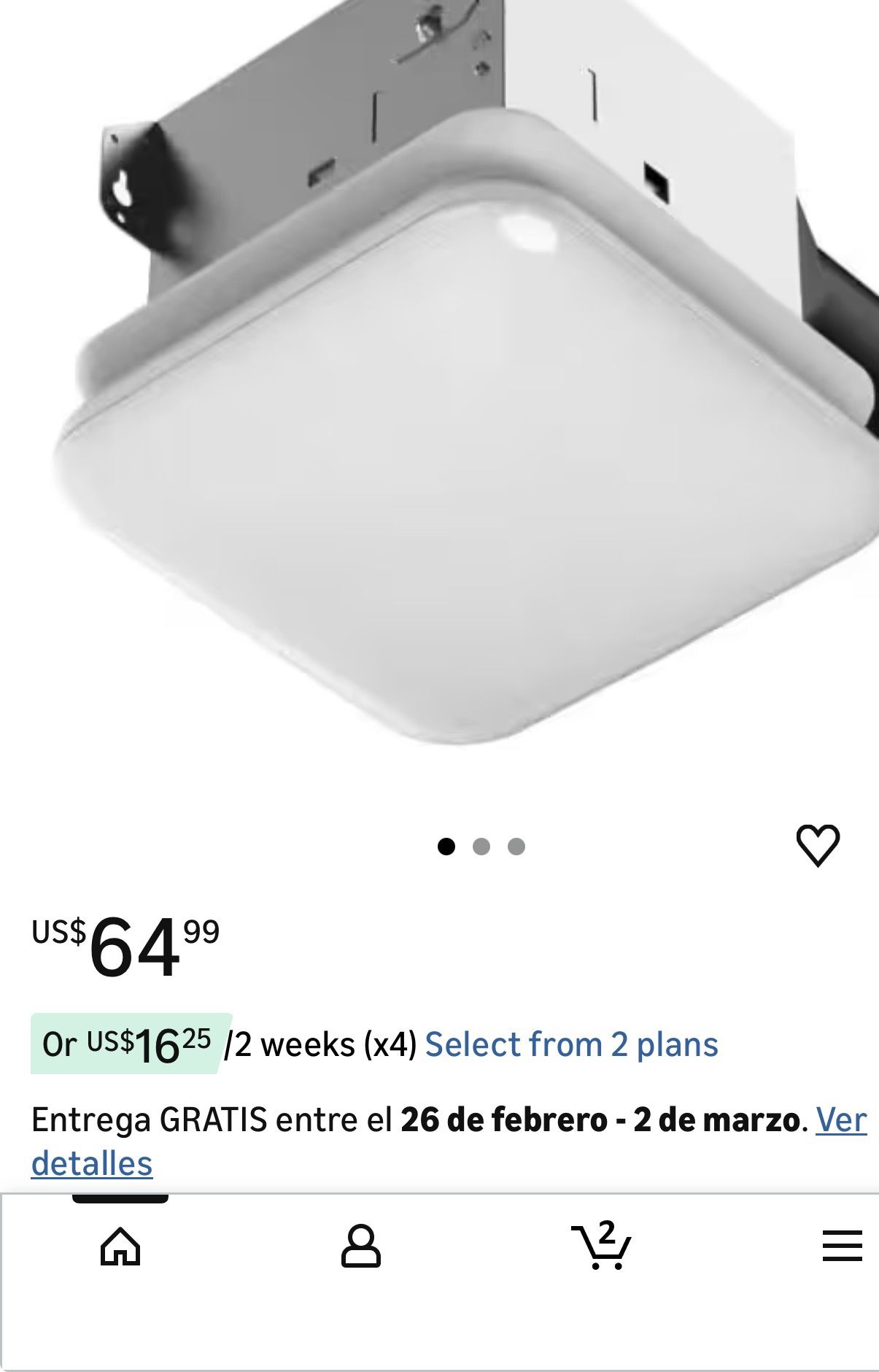 Marca: Commercial Electric 5.0 5.0 de 5 estrellas (1) Commercial Electric 50 CFM Montaje en Techo Instalación Lateral de Cuarto Ventilador de Escape d