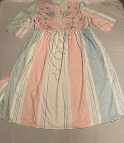 Women Vintage Style Pastel-Sriped House Dress 3/4 Sleeves Pockets Plus Size 5X Side Zipper
