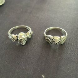 2 Sterling Silver Skull Size 9 Rings