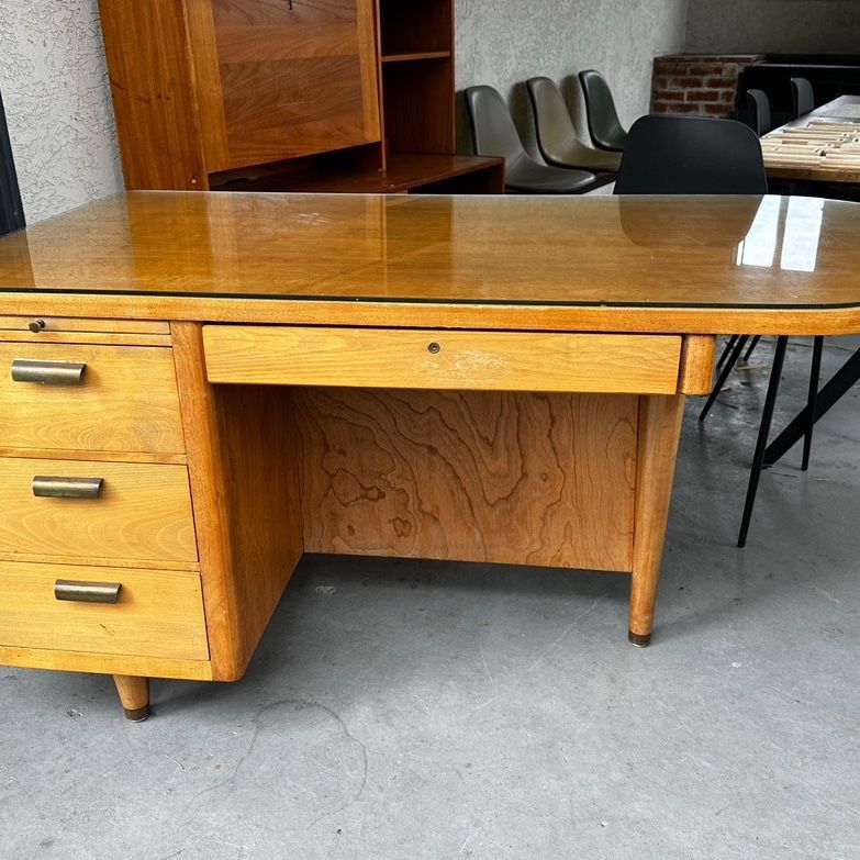 Vintage Art Deco Office Desk With Glass Top