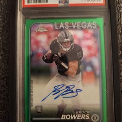 2024 Topps Chrome Brock Bowers Rookie Auto Green Refractor /99 PSA 9