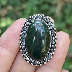 925 Silver Overlay Bloodstone Ring Size 8