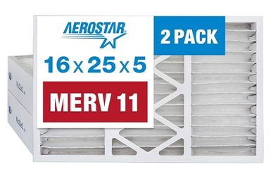 Aerostar 16x25x5 MERV 11 Pleated Replacement Air Filter for Bryant Carrier FILCCFNC0016, 2 Pack (Actual Size: 15 3/8" x 25 1/2" x 5 1/4")
