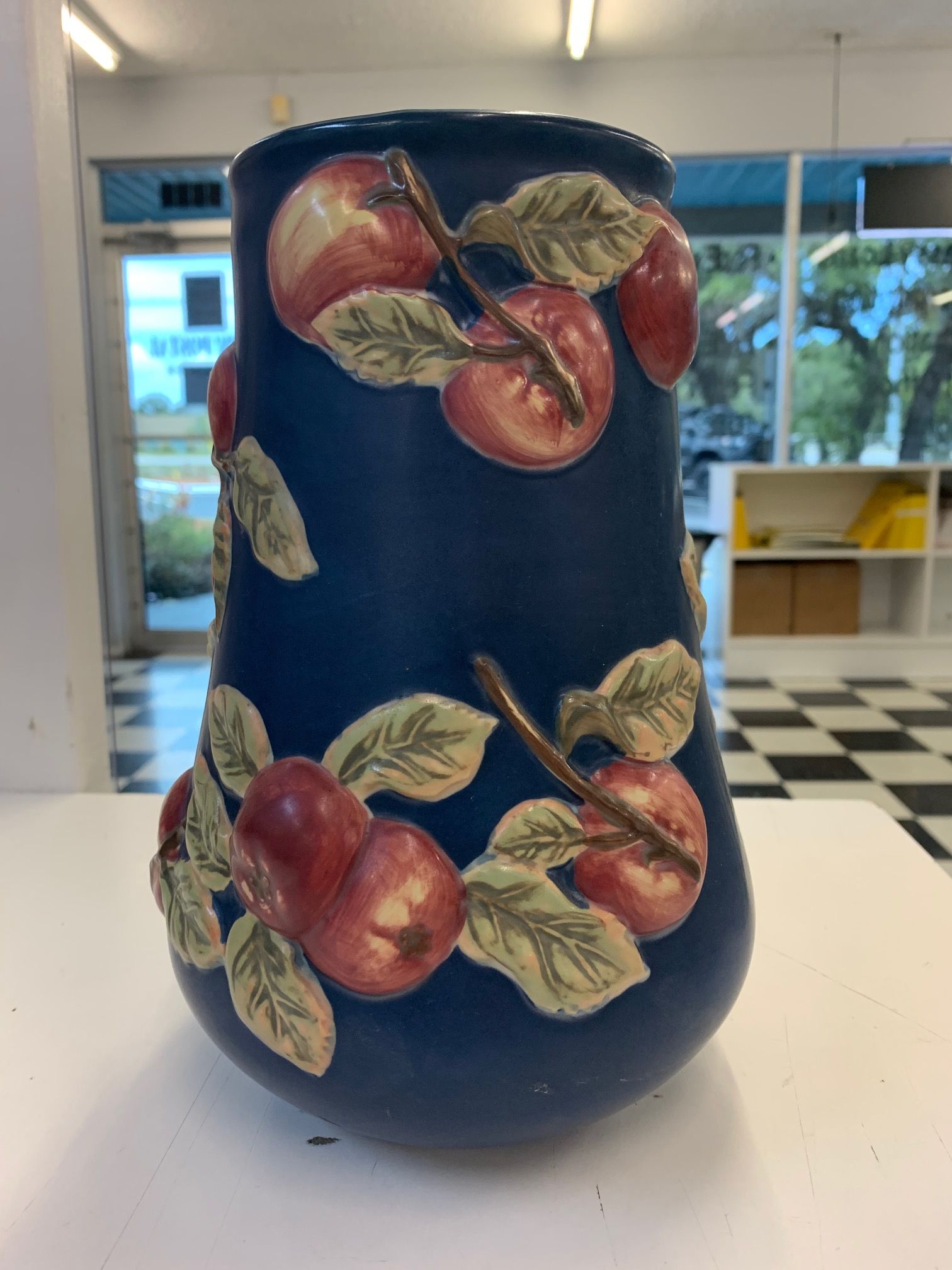 Longaberger Blue Vase with Red Apples Early Harvest