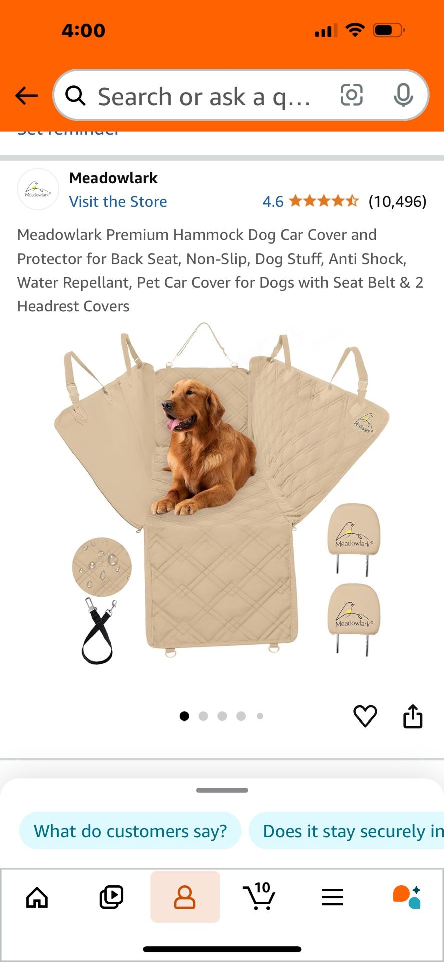 Meadowlark Premium Hammock Dog Car Cover and Protector for Back Seat, Non-Slip, Dog Stuff, Anti Shock, Water Repellant, Pet Car Cover for Dogs with Se