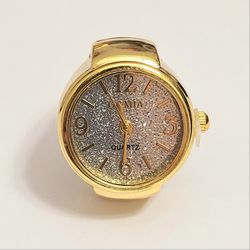 Unique gold Silver glitter face Women's Quartz Ring Watch Band Gift