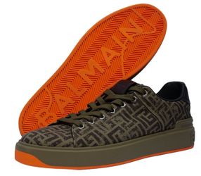 Balmain B-Court trainers Jacquard Monogram Low-top Mens Sneakers 12 US khaki