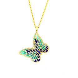 14k Blue Butterfly Necklace