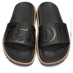 Fendi “Vocabulary” Embossed Slides – EU 43 / US 10 – Designer, Excellent Condition