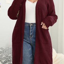 Ava & Viv Women's Plus Open Front Cardigan Sweater Burgundy Size 2X