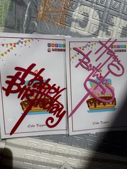 Set of Two happy birthday cake toppers – pink/red