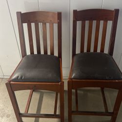 2 Dining Room / Kitchen Table Wooden Chairs with Leather Seat Cushions