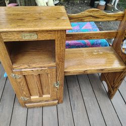 Vintage White Clad Oak Cabinet and Attached Bench Wooden