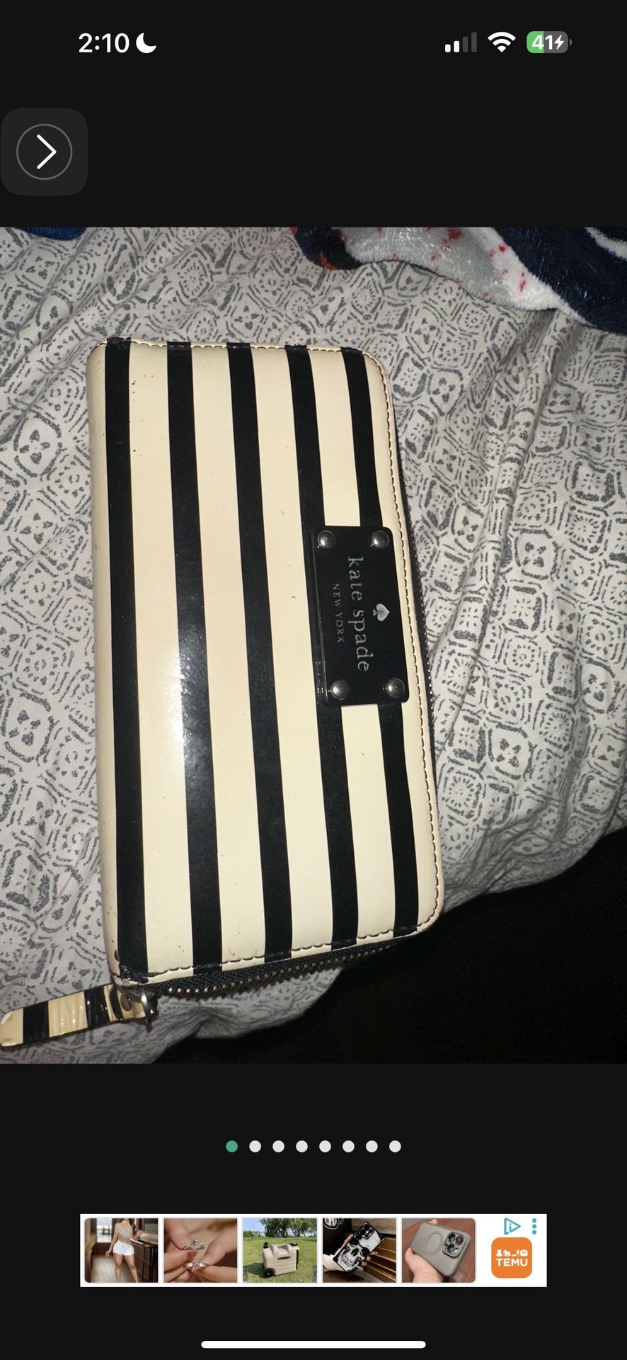 Kate Spade Zip Around Cream And Black Wallet