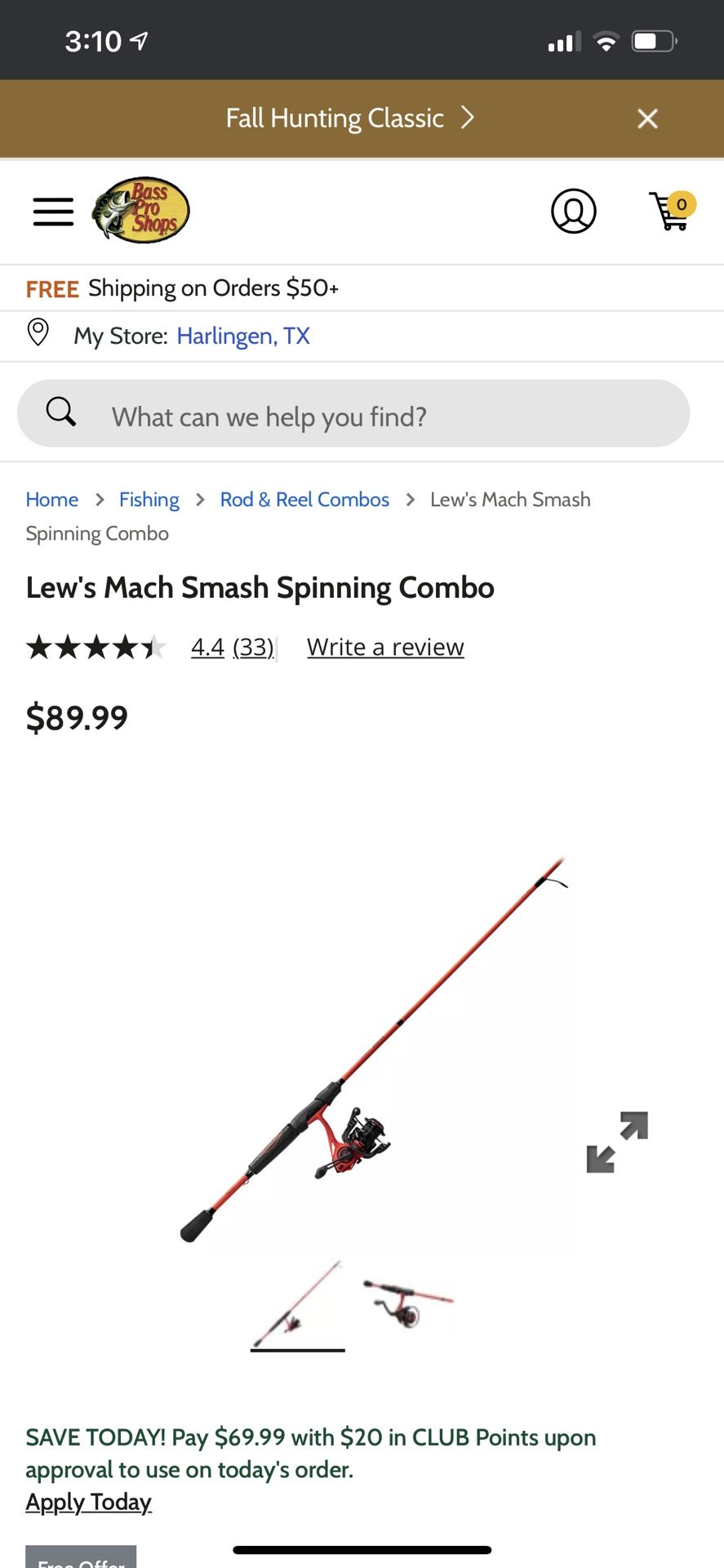 Lew's Mach Smash 300 Spin 7 ft M Spinning Rod and Reel Combo