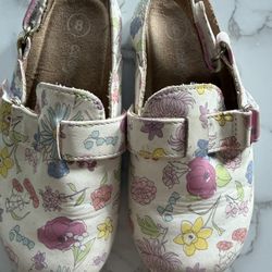 Cat & Jack Girls White Floral Buckle Clogs Adjustable Strap Round Toe US 8