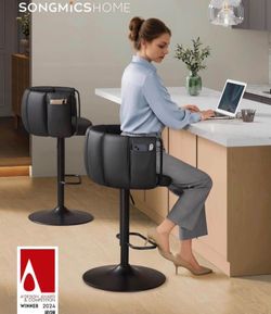Home 360° Swivel Bar Stools Set of 2, Height Adjustable Barstools with Curved Back,