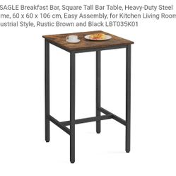 Breakfast Bar, Square Tall Bar Table, Heavy-Duty Steel Frame, 60 x 60 x 106 cm, Easy Assembly, for Kitchen Living Room, Industrial Style, Rustic Brown