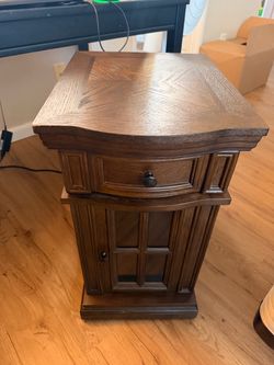 2 units Dark Wood Side Table with Drawer and Cabinet