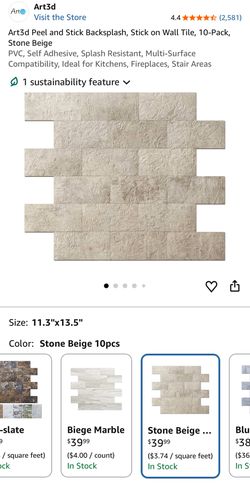 2 Boxes-Art3d Peel and Stick Backsplash, Stick on Wall Tile, 10-Pack, Stone Beige PVC, Self Adhesive, Splash Resistant, Multi-Surface Compatibility, I