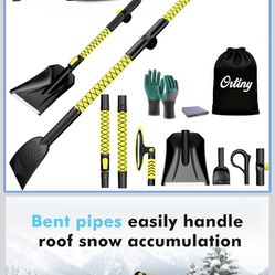 7 in 1 Snow Shovel & Snow Brush Kit with Ice Scrapers for Car Windshield,62.2” Extendable & Bendable Thicken Aluminum Tube for Easy Roof Cleaning,180°